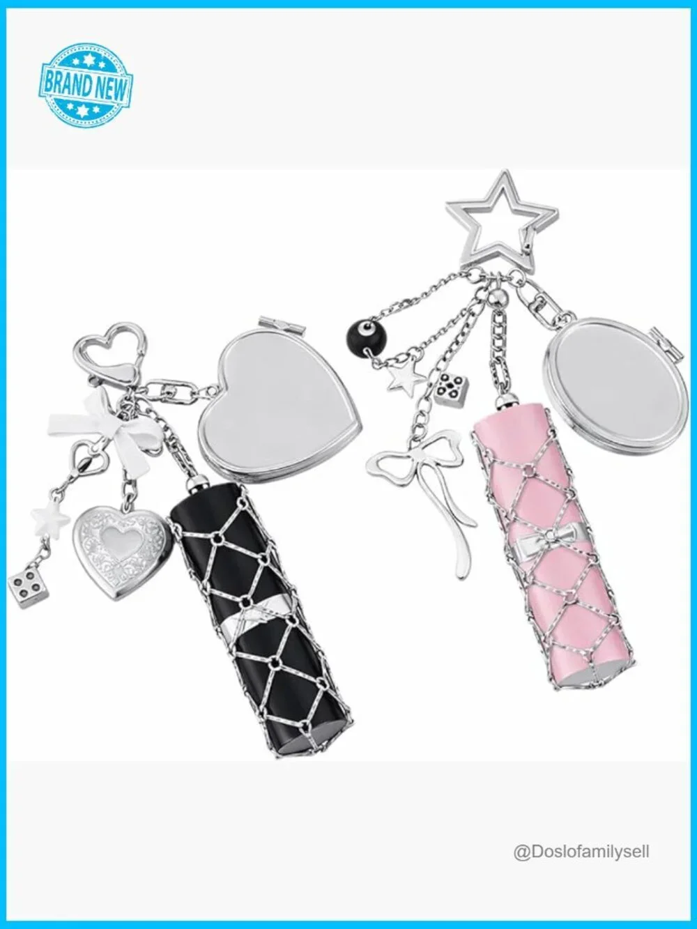 Y2K Mirror Lipstick Case Keychain Holder Kawaii Lip Gloss Bag Purse Organizer